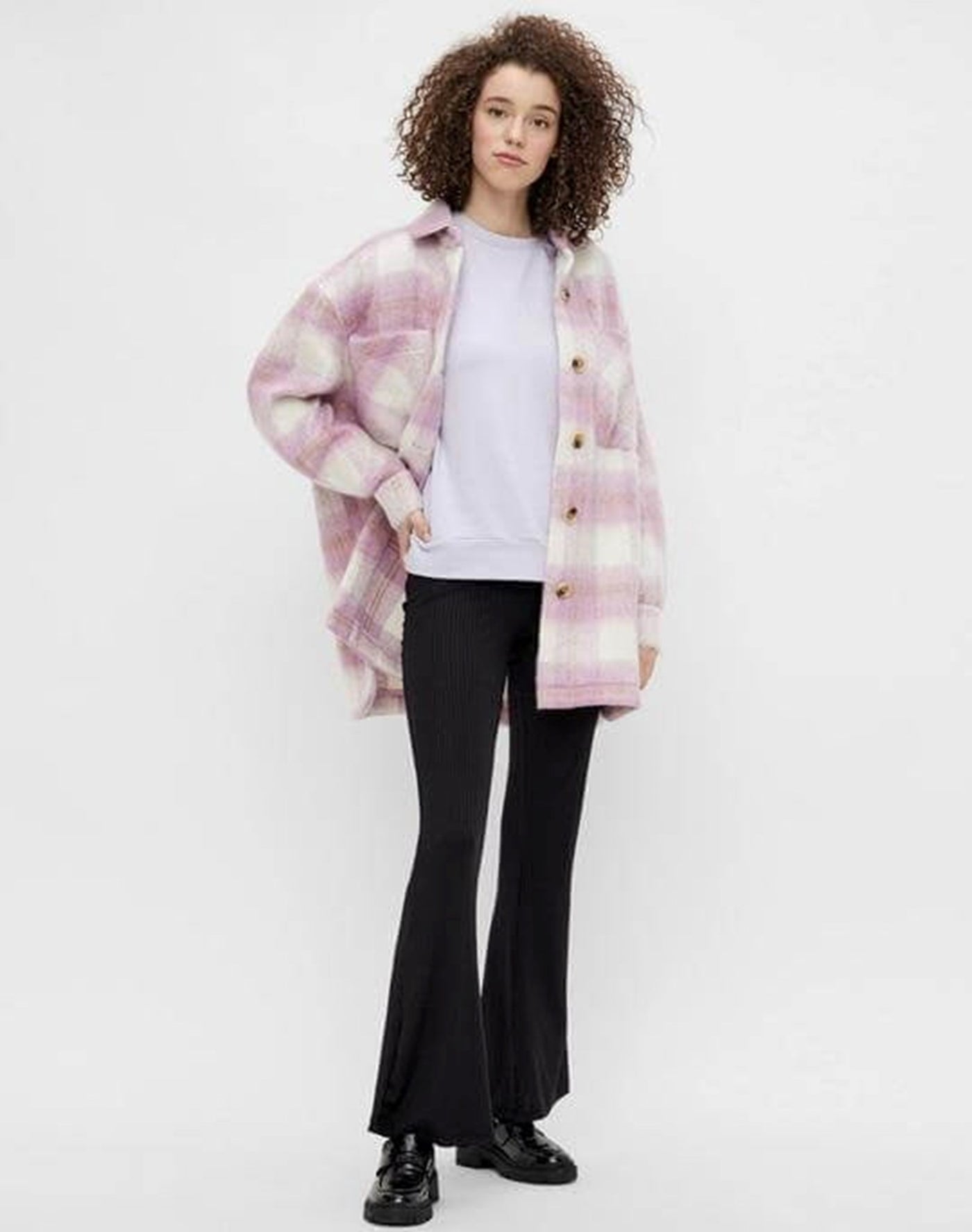 Oversized checkered shacket - Pink - PIECES - Pink 2