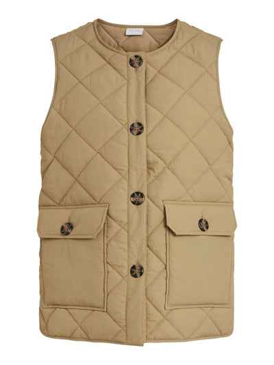 Cooli Quilted Short Vest - Beige - VILA - Khaki