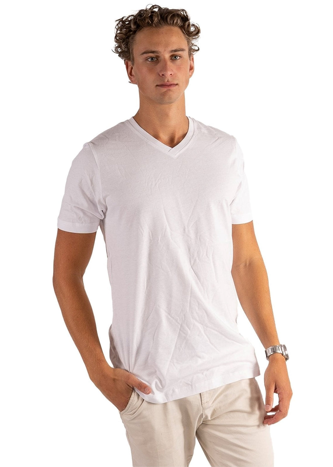 Basic Vneck t-shirt  - White - TeeShoppen - White