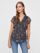 Load image into Gallery viewer, Floral wrap top - Navy - Vero Moda - Blue
