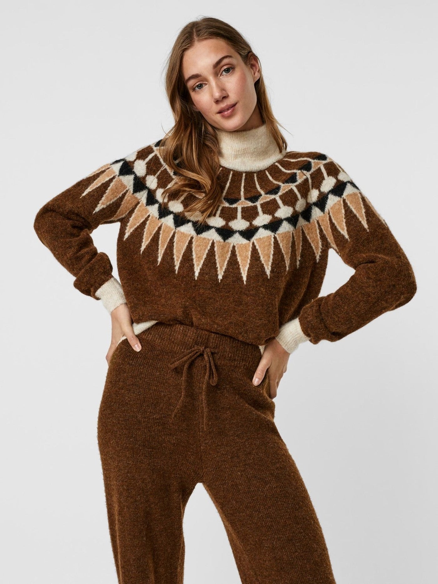 Celeste Fairisle Sweater - Brown - Vero Moda - Brown