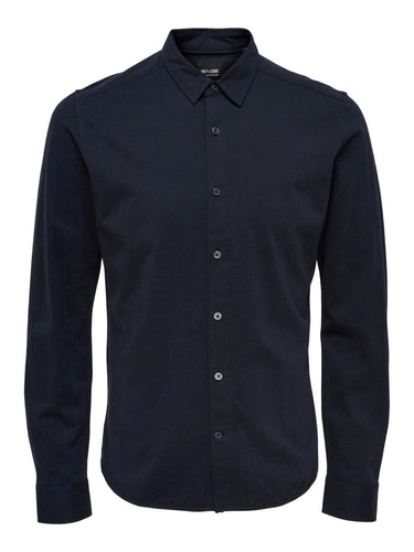 Miles Stretch Shirt - Dark Navy - Only & Sons - Blue