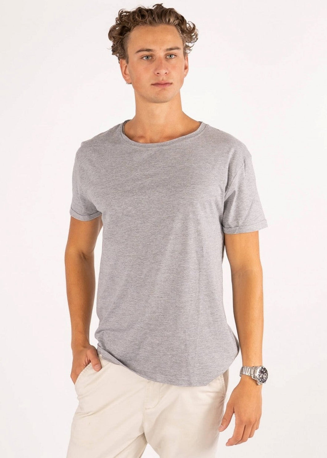 Deep Round Neck - Light gray - TeeShoppen - Grey