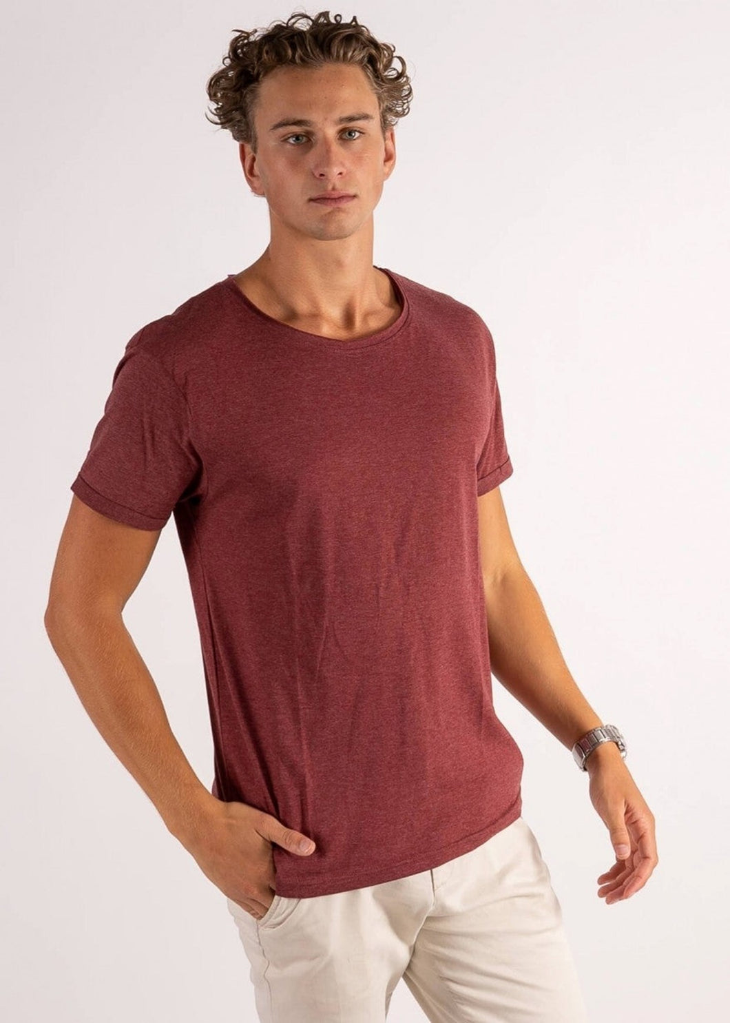 Deep Round Neck - Mottled Red - TeeShoppen - Red