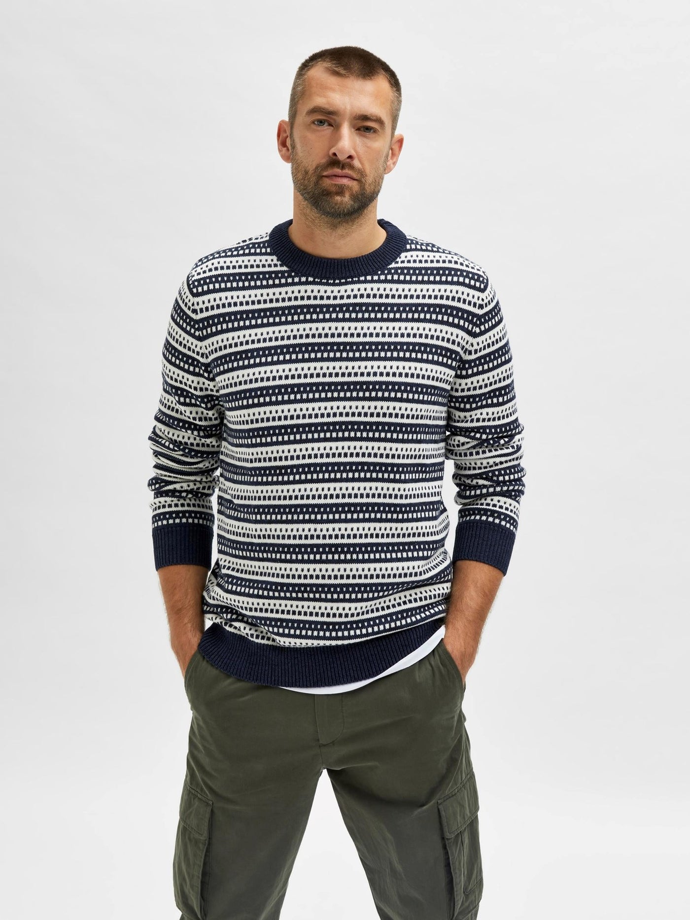 Alfie Crewneck - Egret - Selected Homme - Blue