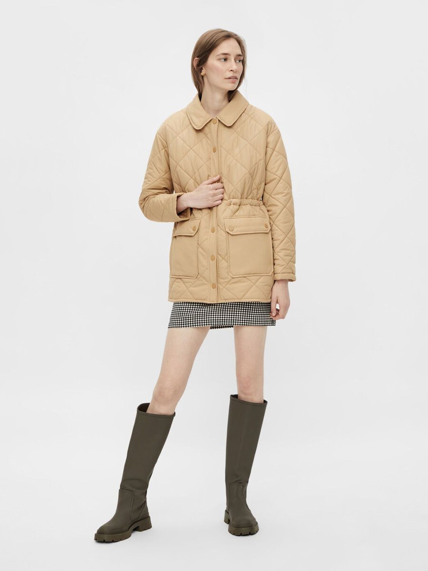 Fey Padded Jacket - Iced Coffee - PIECES - Khaki 2