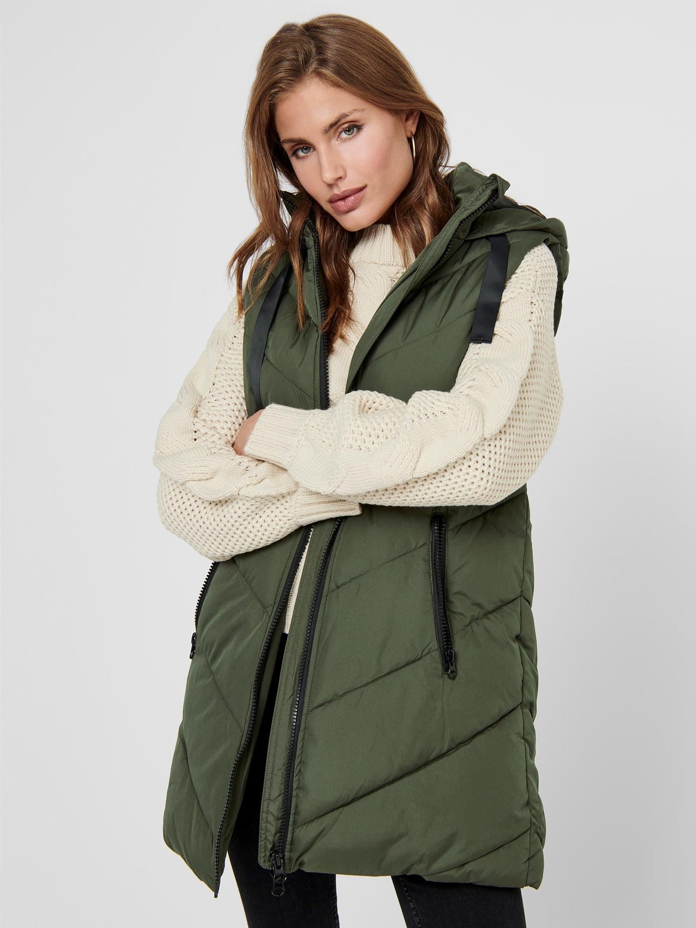 Skylar Padded Hood Vest - Forest Night - Jacqueline de Yong - Green 3