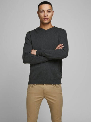 Basic knit v-neck  - Dark Gray melange - Jack & Jones - Grey