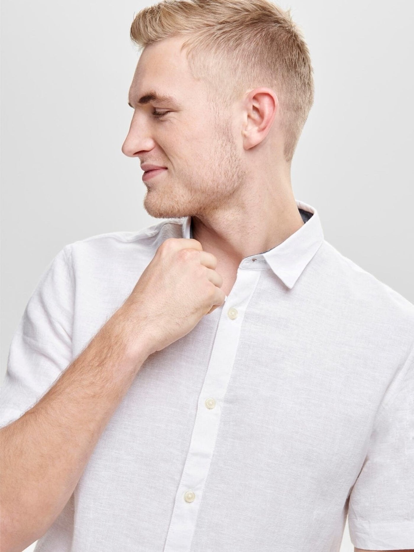 Short-sleeved linen shirt - White - Only & Sons - White 2