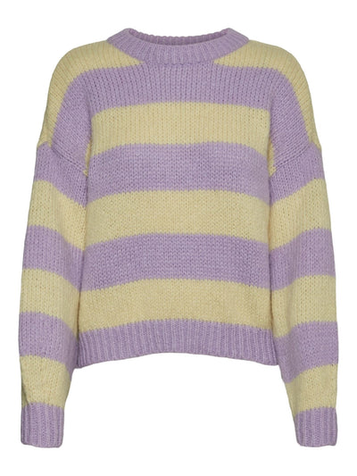 Striped O-neck Knit Sweater - Purple / Yellow - Vero Moda - Purple 2