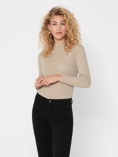 Long-sleeved shirt with lurex details - Frosted almond - ONLY - Brown