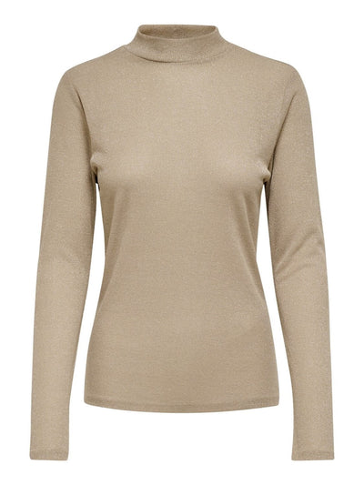 Long-sleeved shirt with lurex details - Frosted almond - ONLY - Brown 2