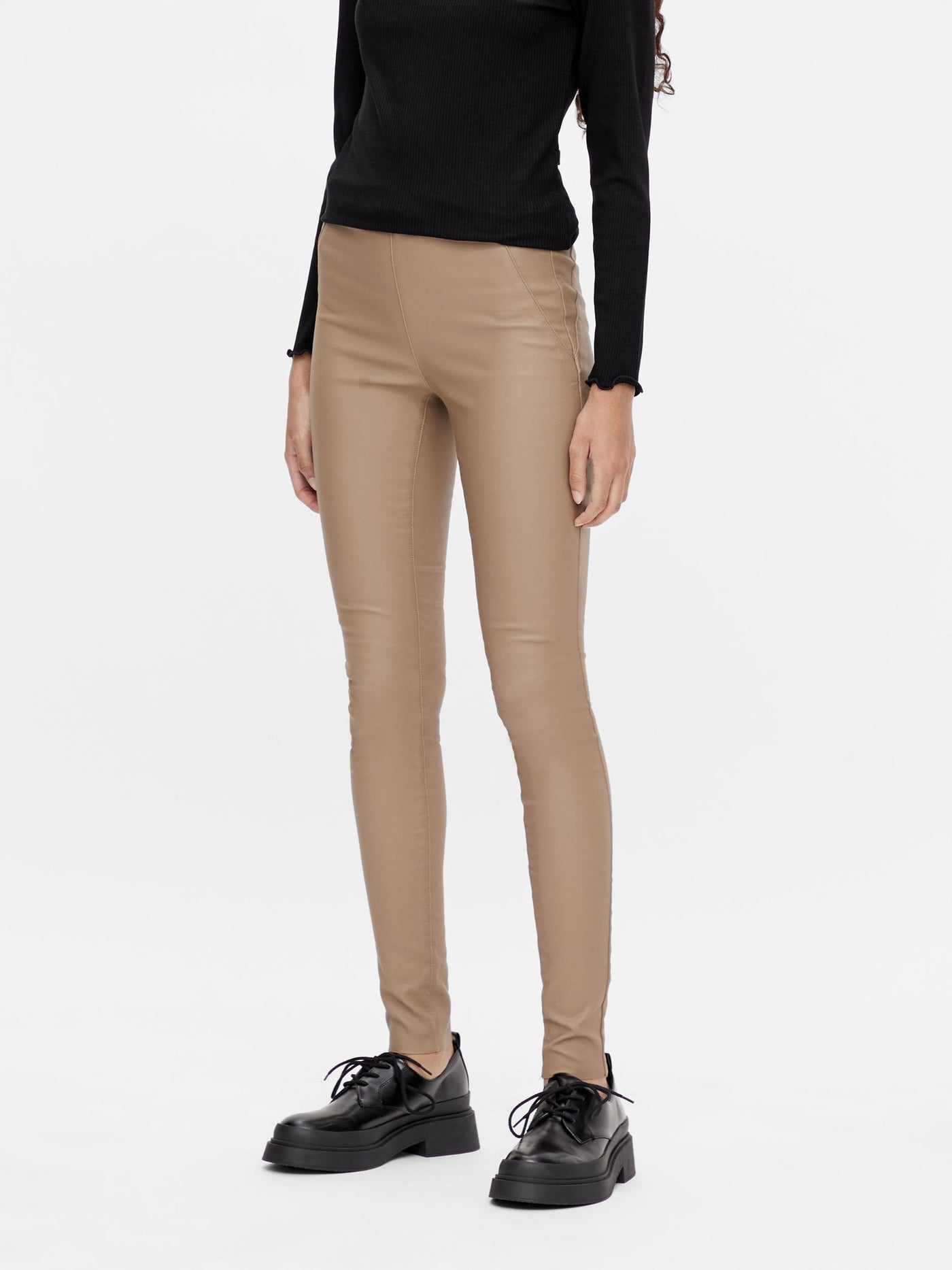 Belle Coated Leggings - Beige - Object - Khaki 2