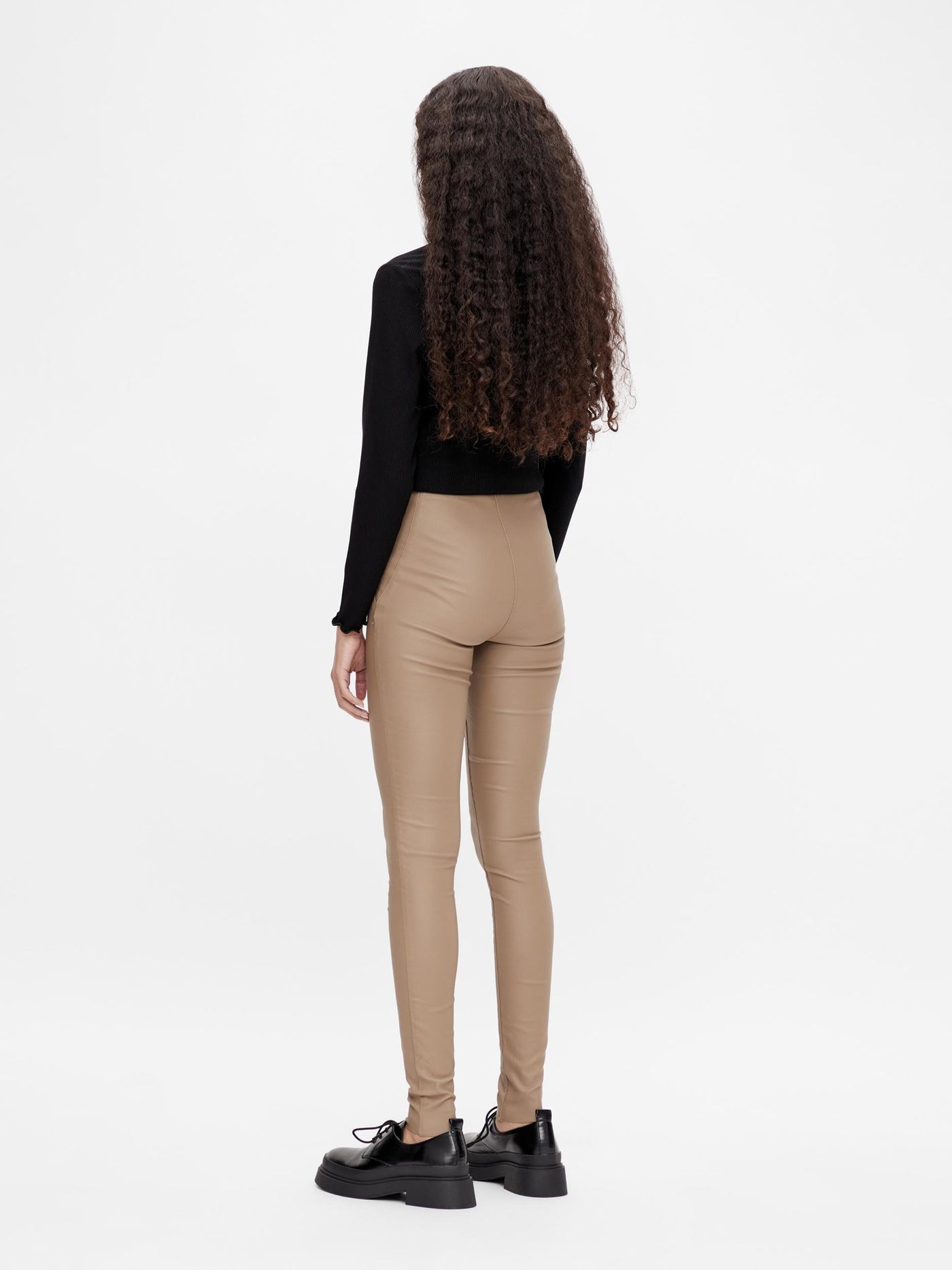 Belle Coated Leggings - Beige - Object - Khaki 3