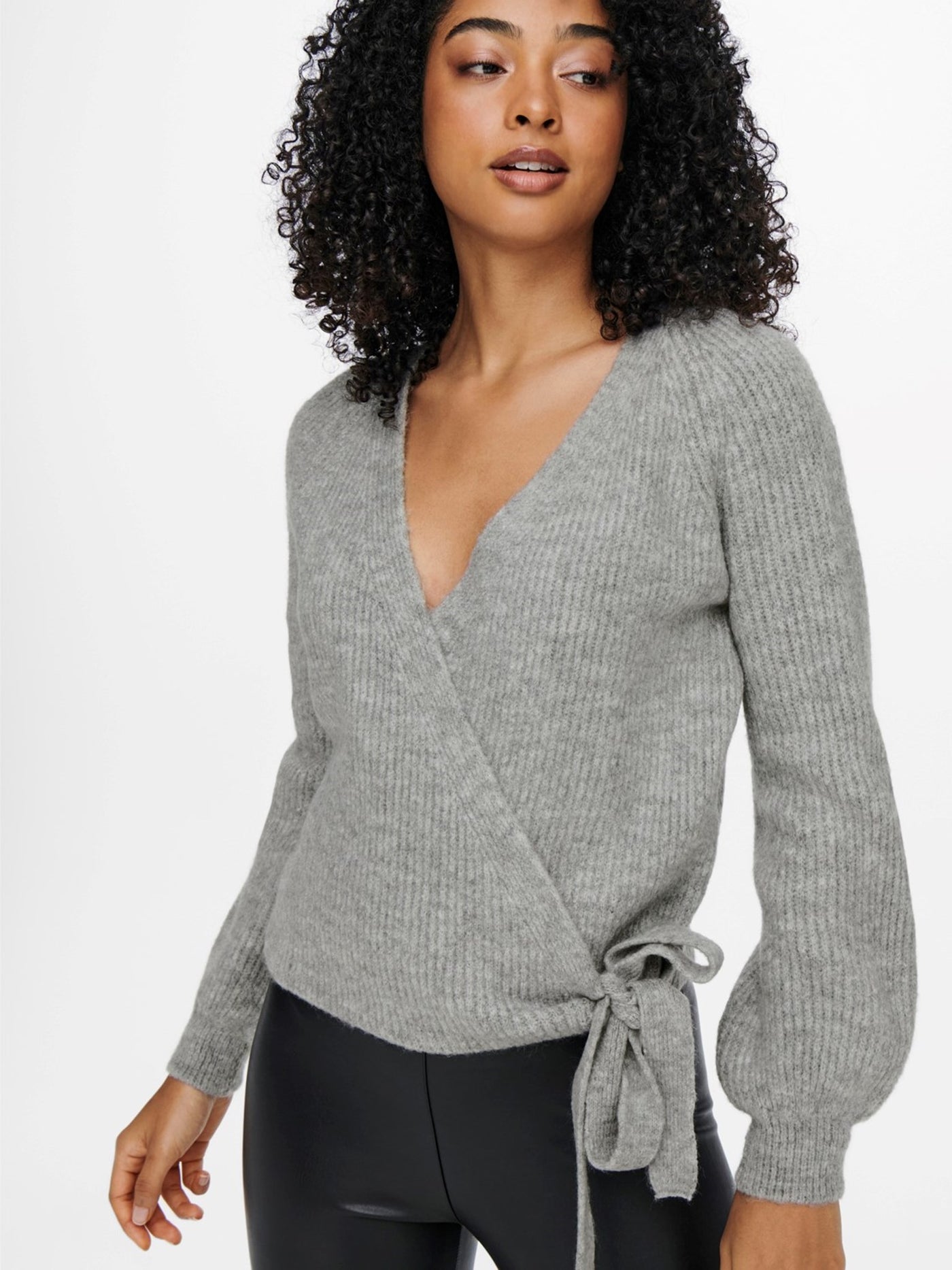 Mia Wrap Cardigan - Light Grey Melange - ONLY - Grey 2