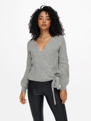 Mia Wrap Cardigan - Light Grey Melange - ONLY - Grey