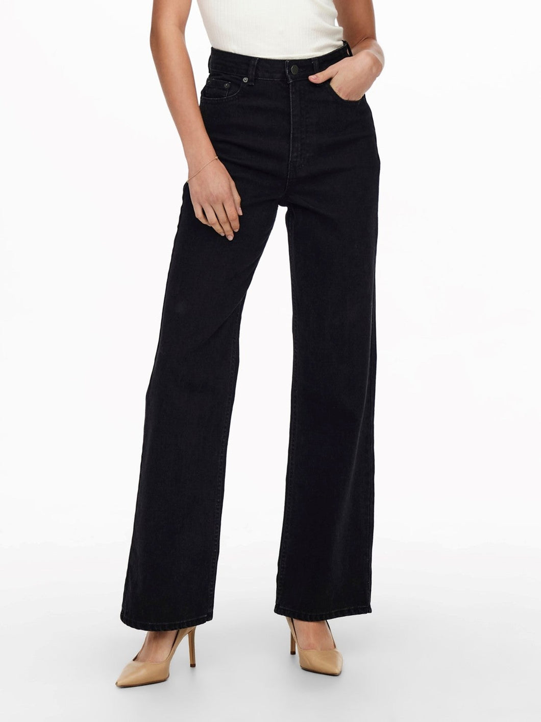 Camille Wide Leg Jeans - Black Denim - ONLY - Black