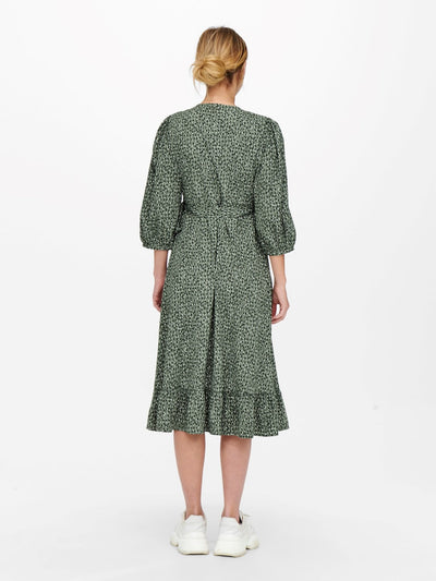 Olivia 3/4 Wrap Midi Dress - Balsam Green - ONLY - Green 6