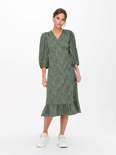 Olivia 3/4 Wrap Midi Dress - Balsam Green - ONLY - Green