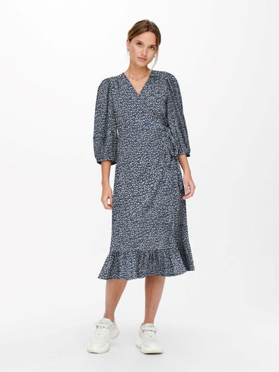 Olivia 3/4 Wrap Midi Dress - Blue Mirage - ONLY - Blue