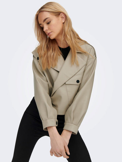 Smokey Faux Leather Jacket - Crockery - ONLY - Khaki 3