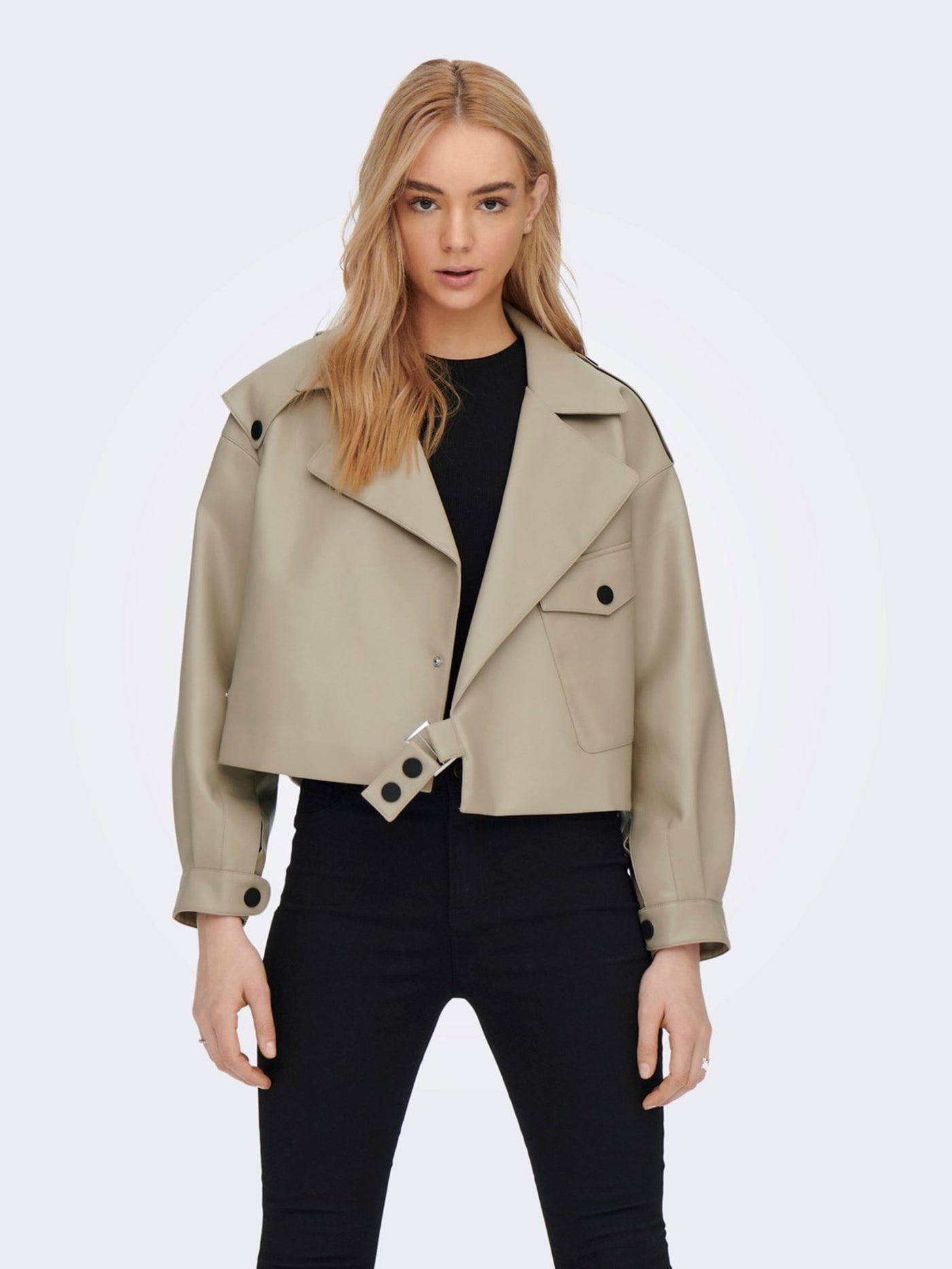 Smokey Faux Leather Jacket - Crockery - ONLY - Khaki 4