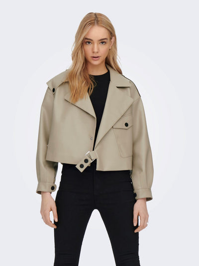 Smokey Faux Leather Jacket - Crockery - ONLY - Khaki 4