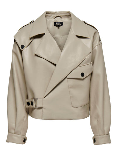 Smokey Faux Leather Jacket - Crockery - ONLY - Khaki 7