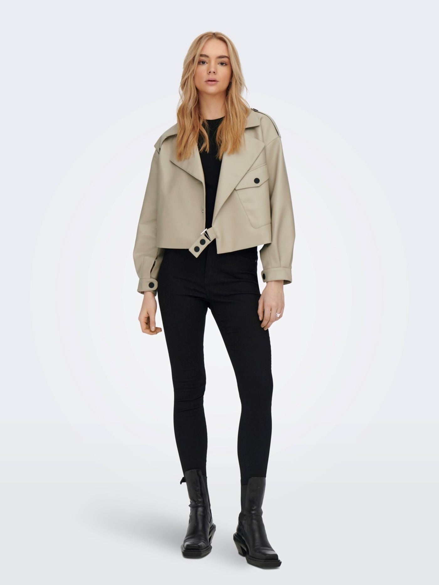 Smokey Faux Leather Jacket - Crockery - ONLY - Khaki 5