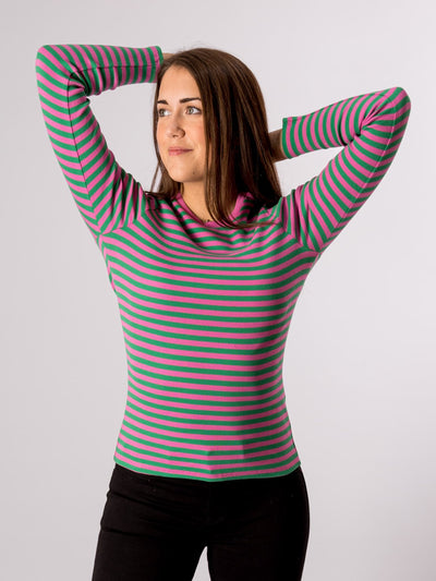 Line Long Sleeve Sweater - Super Pink/Jelly Bean - ONLY - Pink 2