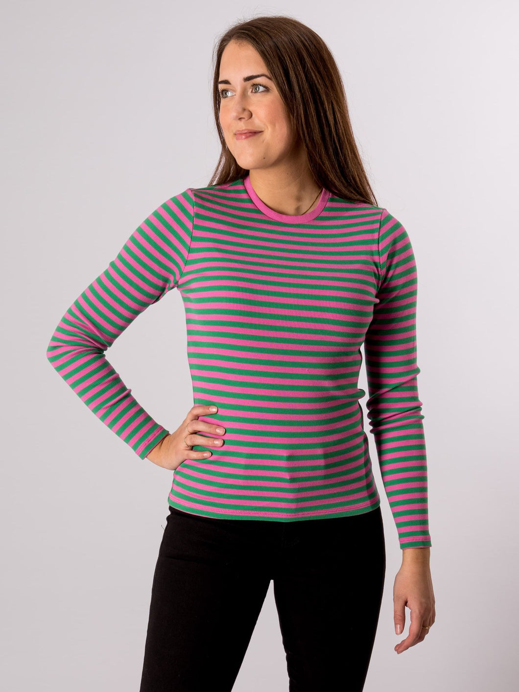 Line Long Sleeve Sweater - Super Pink/Jelly Bean - ONLY - Pink