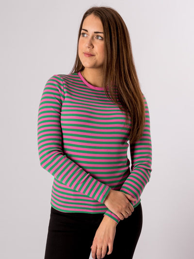 Line Long Sleeve Sweater - Super Pink/Jelly Bean - ONLY - Pink 3