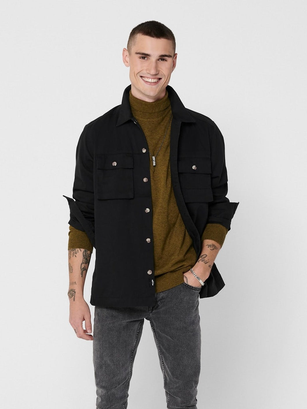 Ilvio Twill Overshirt - Black - Only & Sons - Black