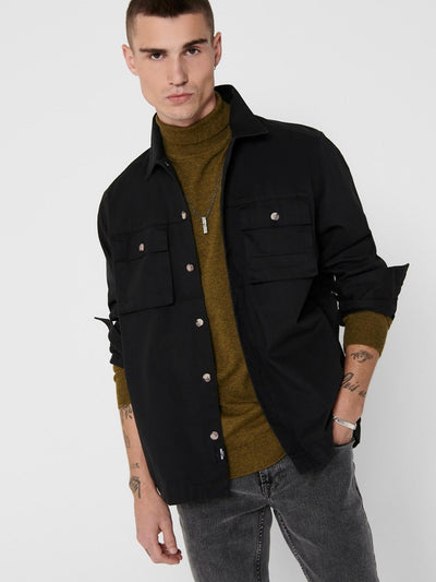 Ilvio Twill Overshirt - Black - Only & Sons - Black 4