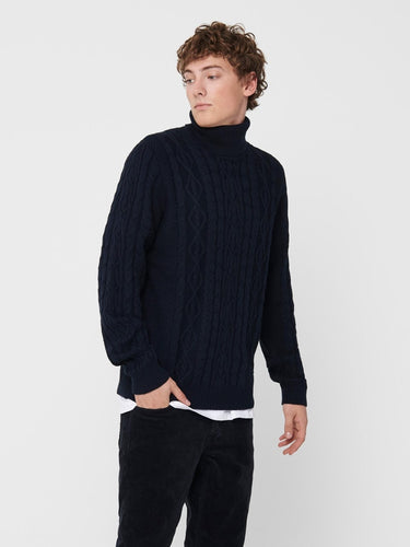 Rigge Knit Turtleneck - Dark Navy - Only & Sons - Blue