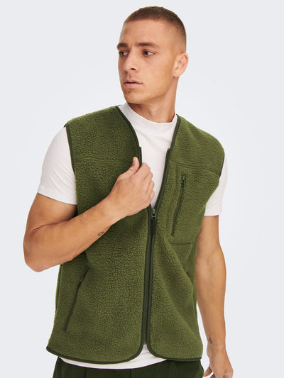 Houston Fleece West - Olive Night - Only & Sons - Green