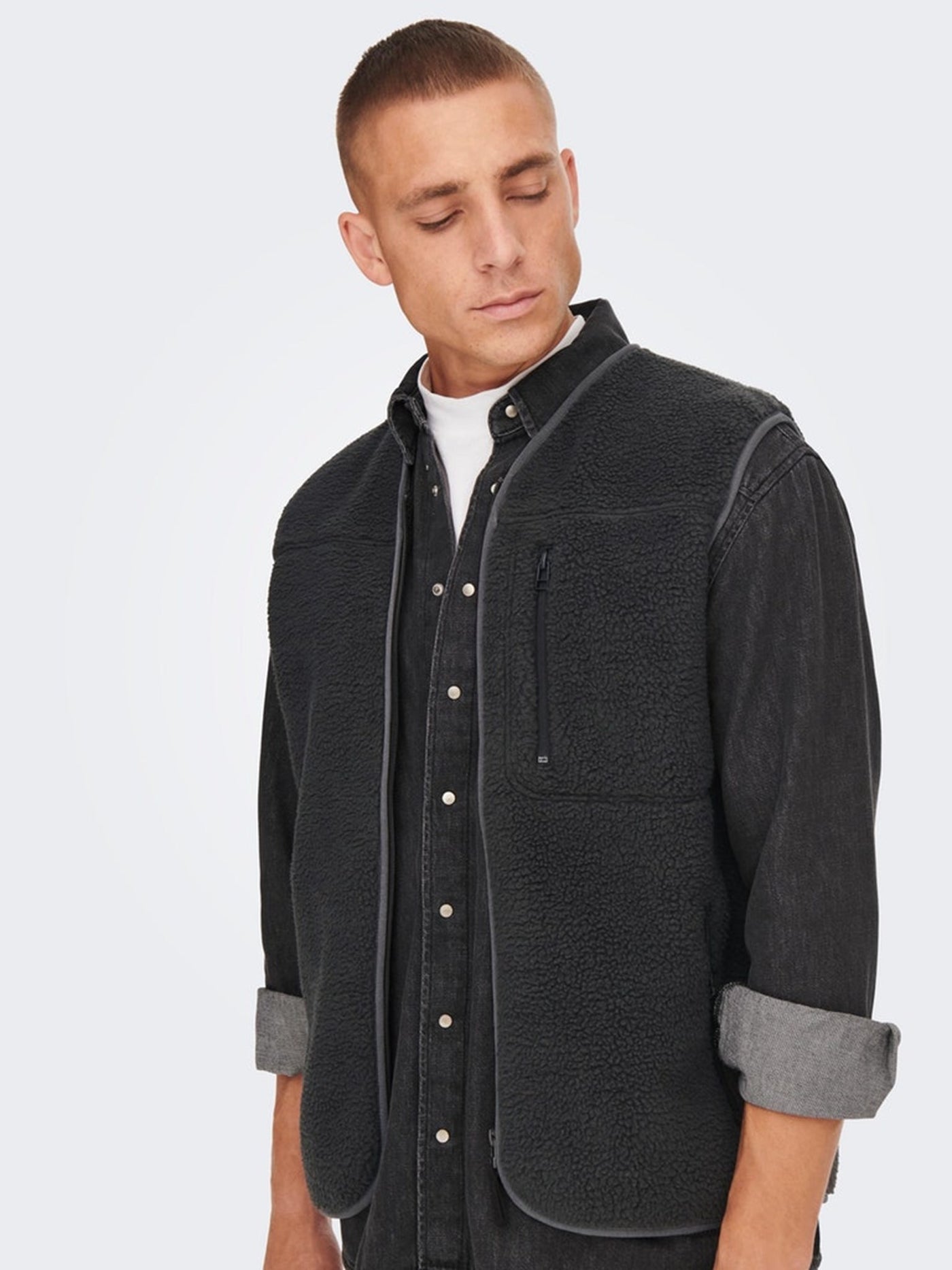 Houston Fleece West - Phantom - Only & Sons - Black