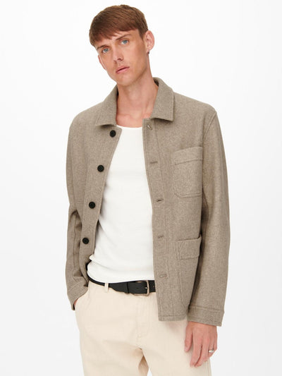 Jax Overshirt Jacket - Chinchilla - Only & Sons - Khaki