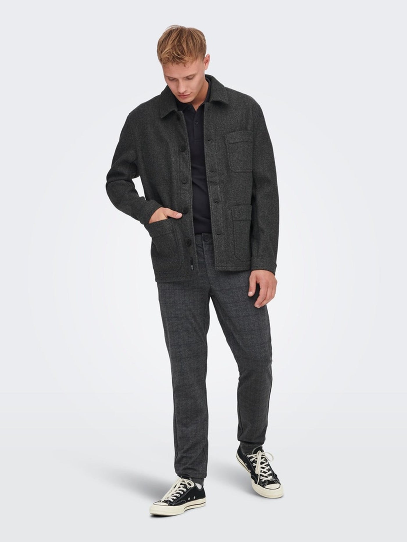 Jax Overshirt Jacket - Dark Grey Melange - Only & Sons - Grey 3