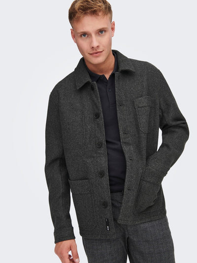 Jax Overshirt Jacket - Dark Grey Melange - Only & Sons - Grey 6