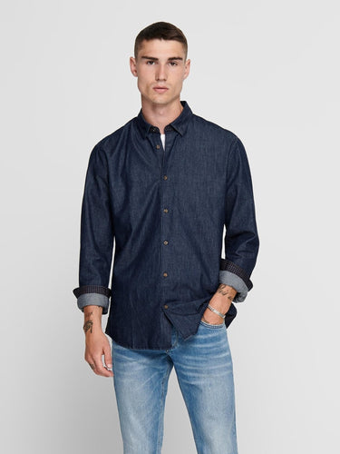 Ask Life Shirt - Dark Blue Denim - Only & Sons - Blue