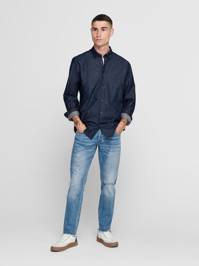 Ask Life Shirt - Dark Blue Denim - Only & Sons - Blue 3