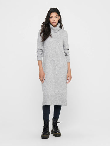 Brandie Roll Neck Dress - Light Gray Melange - ONLY - Grey