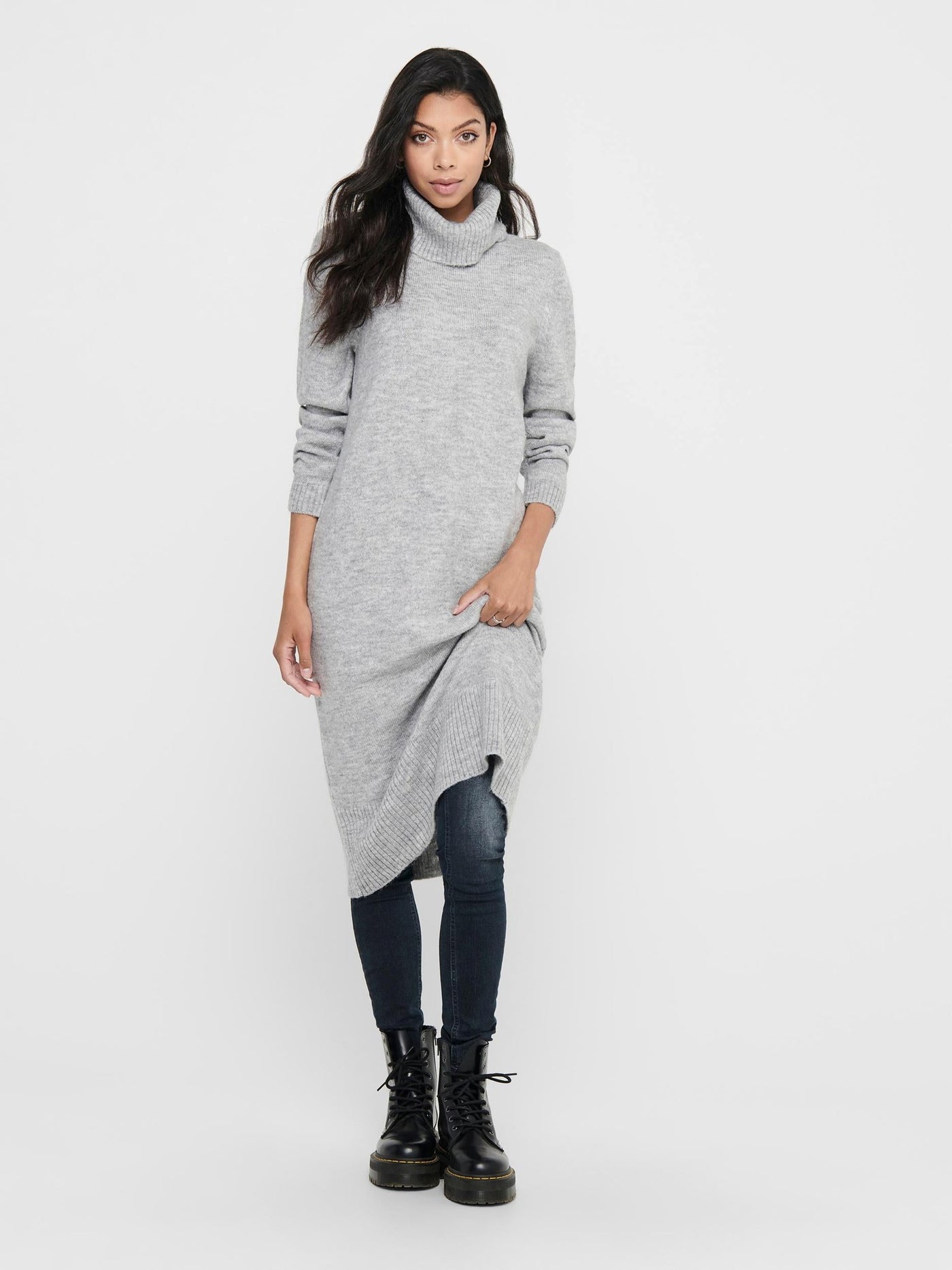 Brandie Roll Neck Dress - Light Gray Melange - ONLY - Grey 3