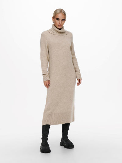 Brandie Roll Neck Dress - Pumice Stone - ONLY - Khaki 3