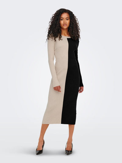 Lang Block knit dress - Pumice Stone - ONLY - Black