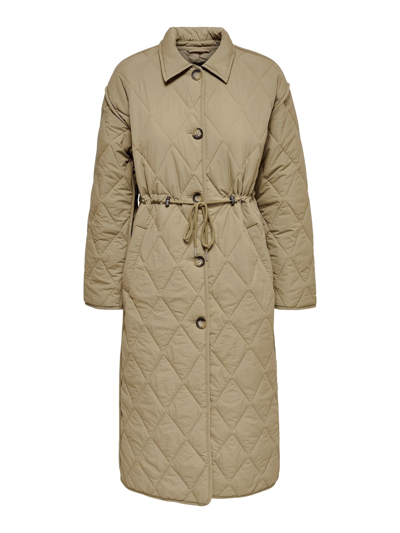 Naya Quilted Long Coat - Petrified Oak - ONLY - Khaki