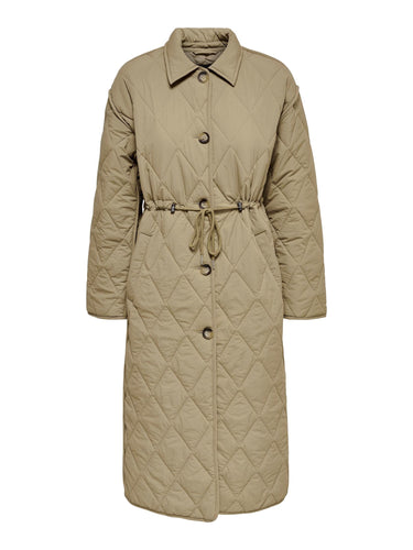 Naya Quilted Long Coat - Petrified Oak - ONLY - Khaki