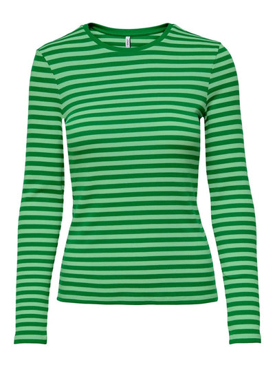 Line Long Sleeved Striped T-shirt - Summer Green - ONLY - Green