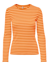 Charger l&#39;image dans la galerie, Line Long Sleeved Striped T-shirt - Amber Yellow - ONLY - Orange
